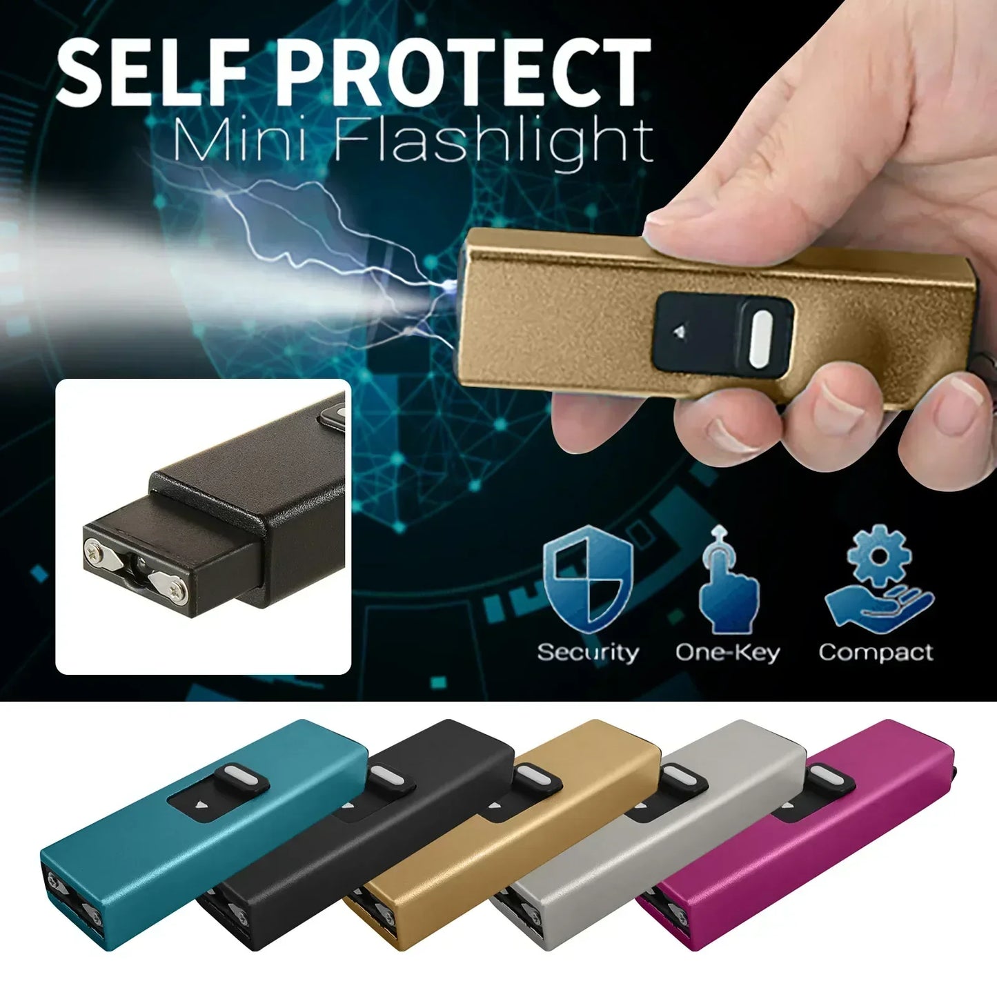 1PCS USB Keychain Stun Tool Rechargeable With LED Flashlight Self Flashlight